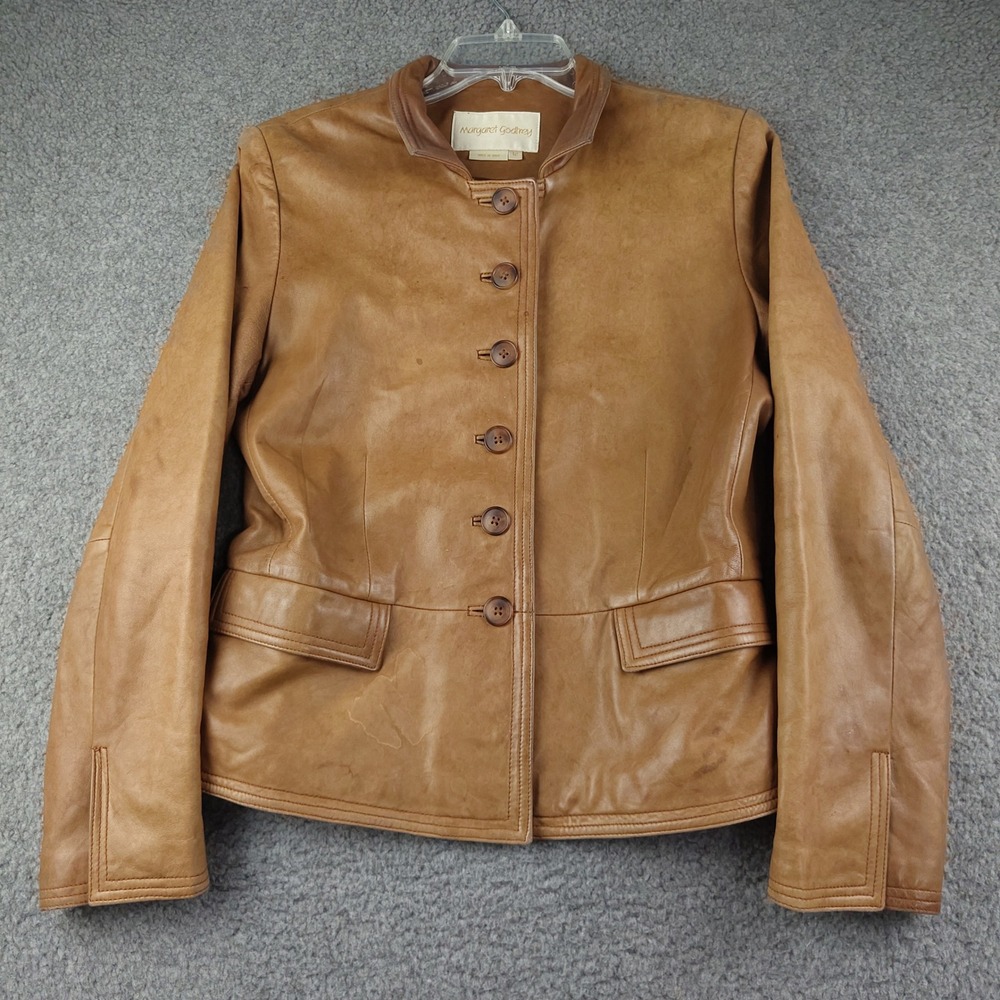 Margaret Godfrey Leather Jacket Sz 12 Equestrian Renaissance Button Front
